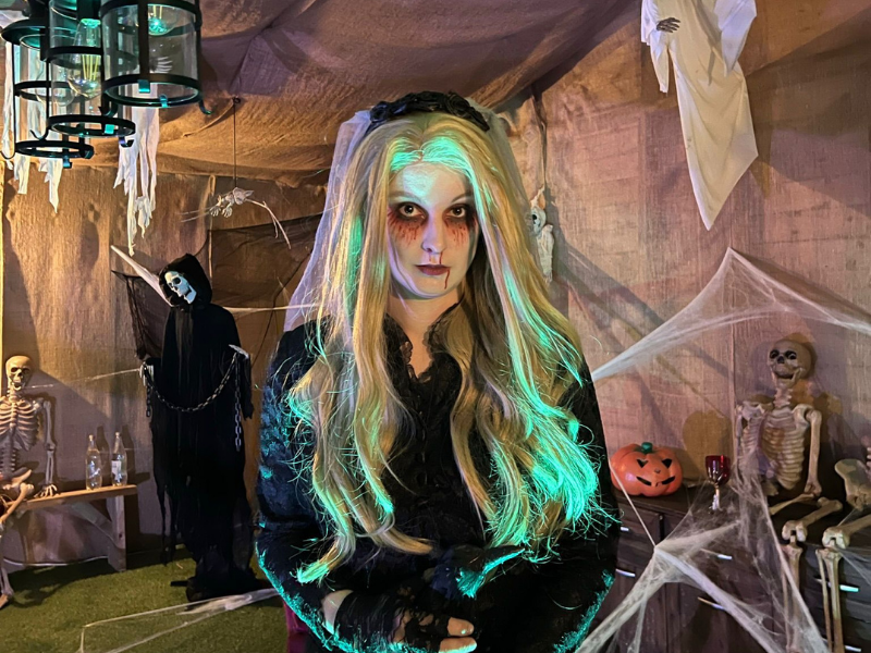 Spooky witch in a scary spooky scene
