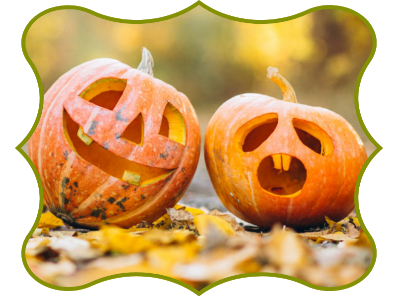 Green cutout of 2 pumpkins