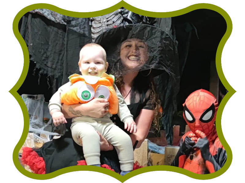 green cut of halloween dressed up people