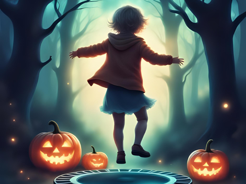 AI Halloween image of a child jumping on a trampoline